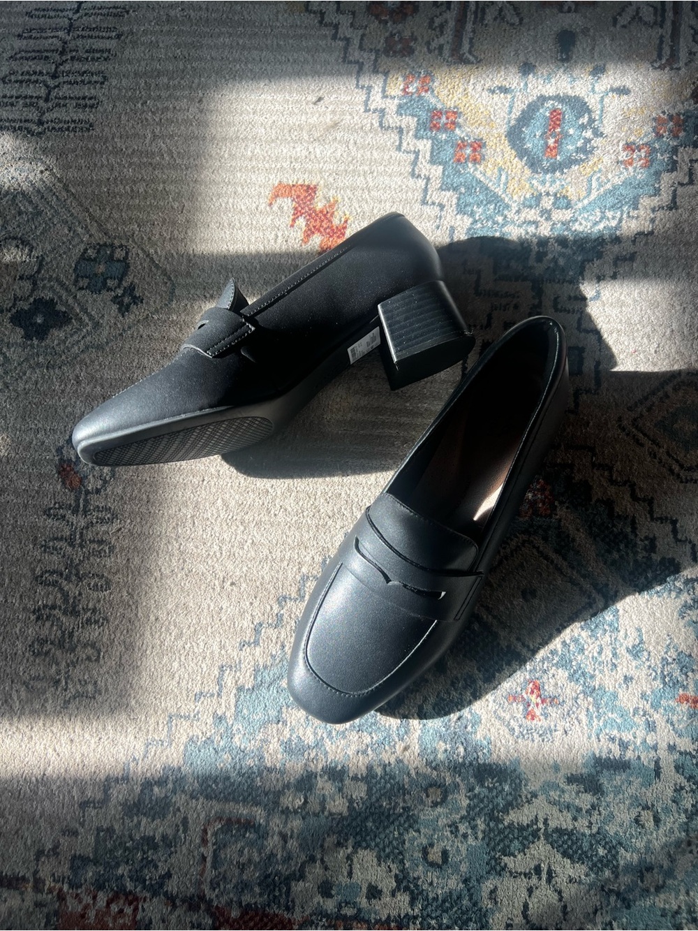 Clarks Black Penny Loafers with Low Block Heel
